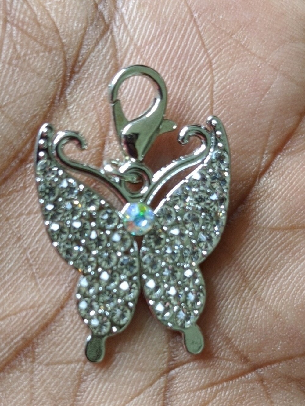 Silver Toned Crystal Butterfly Charm Pendant